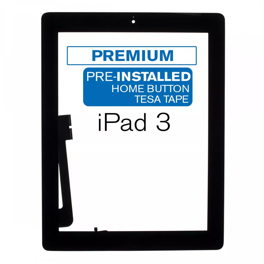 iPad 3 Black Touch Screen with Home Button and Tesa Adhesive (Premium)