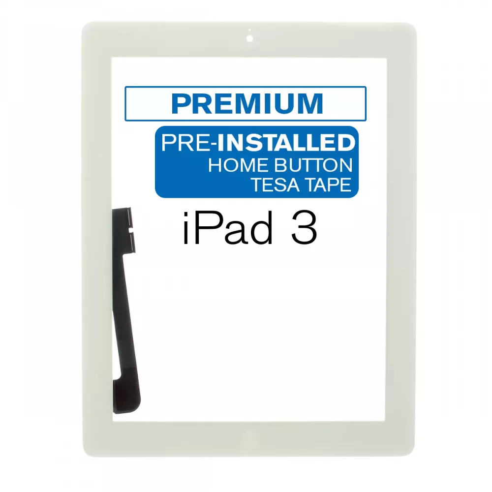 iPad 3 White Touch Screen with Home Button and Tesa Adhesive (Premium)