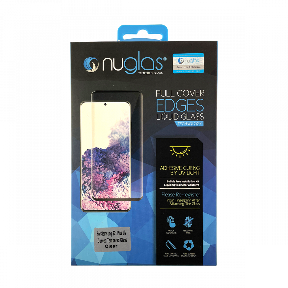 NuGlas Tempered Glass Screen with UV Glue for the Samsung S21 Plus- Clear