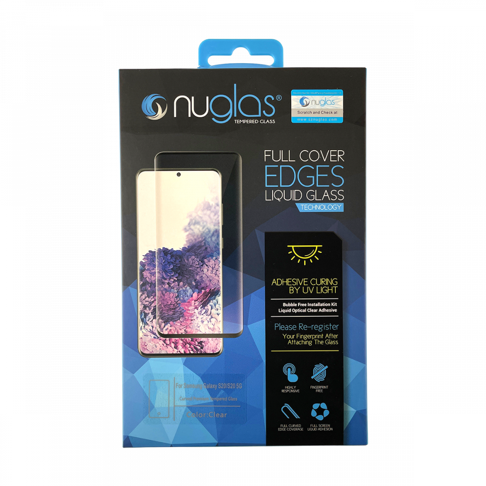 NuGlas Tempered Glass Screen with UV Glue for the Samsung S20 - Clear