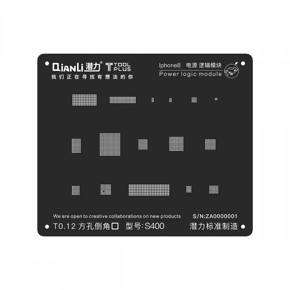 Qianli iPhone 8/X 2D Power Logic BGA Re-Balling Stencil - Black