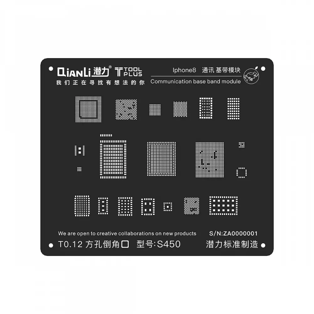 Qianli iPhone 8/X 2D Communication Base Band BGA Re-Balling Stencil - Black