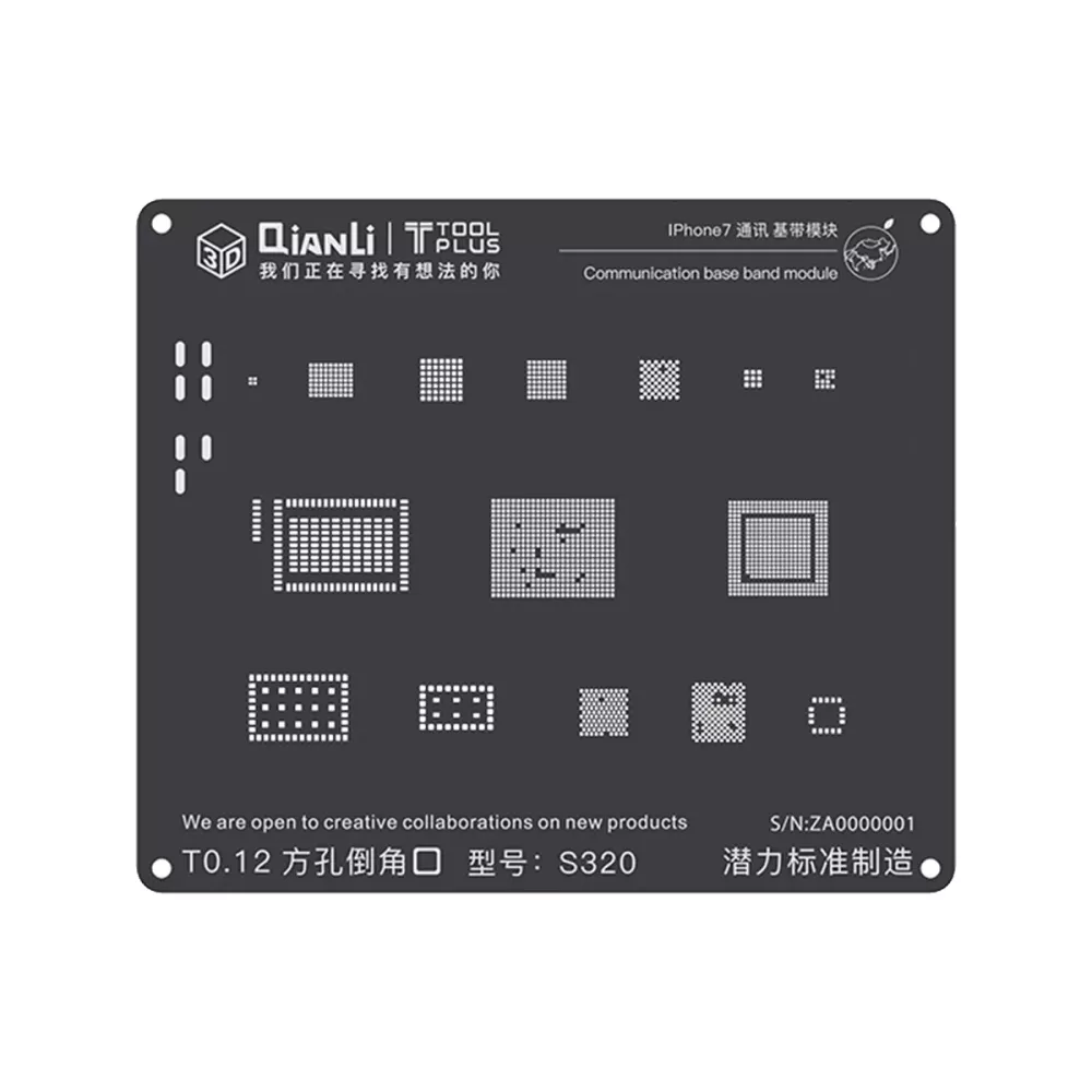 Qianli iPhone 7 3D Communication Base Band BGA Re-Balling Stencil - Black