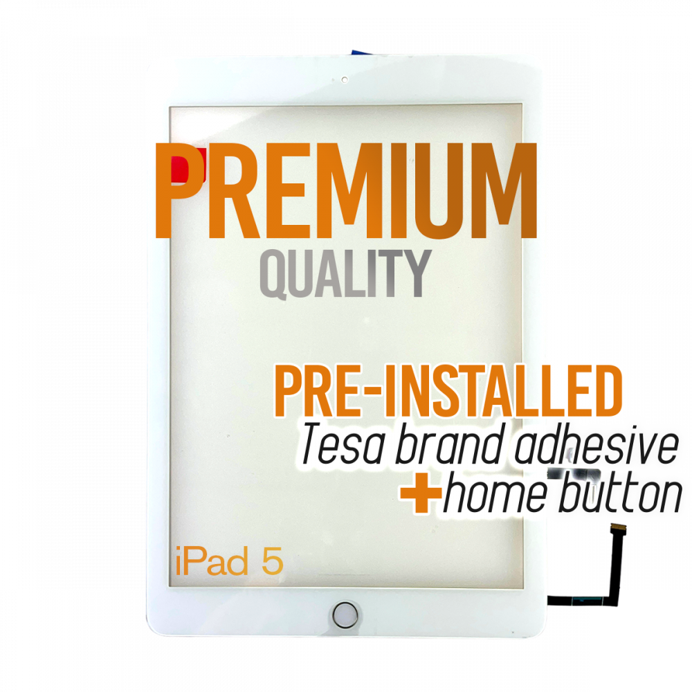iPad 5 Touch Screen with Home Button and Tesa Adhesive - White (Premium)